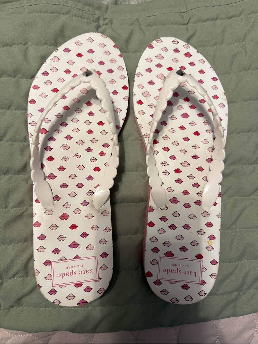 kate spade White Sandals with Pink and Red Lip Print